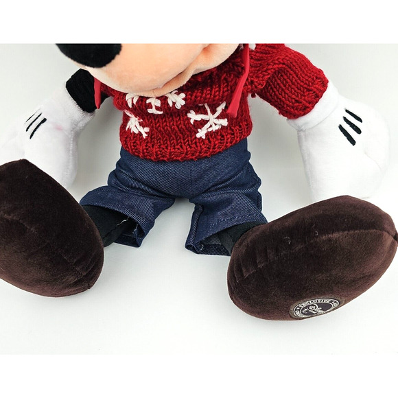 Disney Store Cozy Cables Mickey Mouse Plush 16 in Pants Hat Knit Sweater Stuffed - Picture 5 of 12